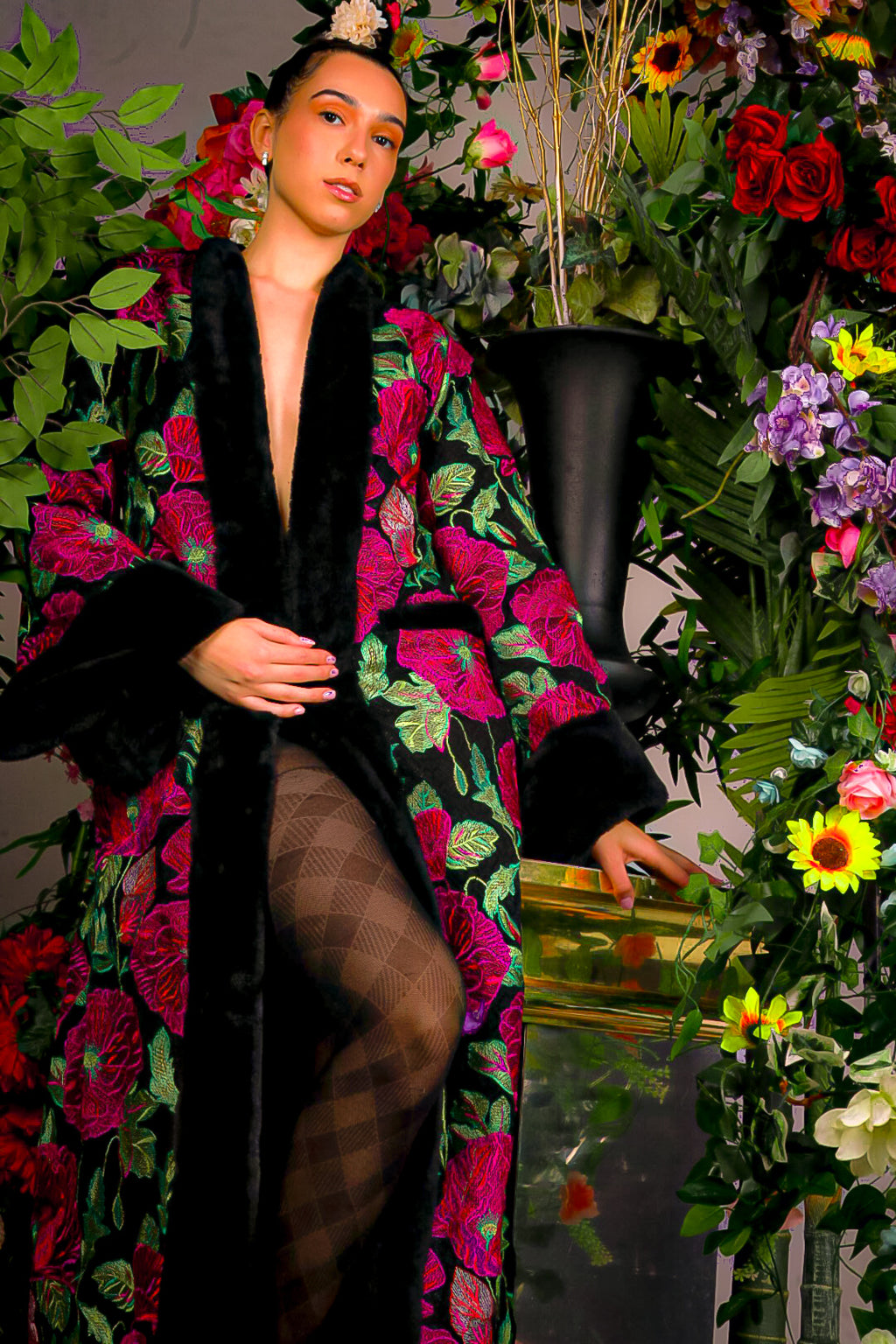 Winter Garden Faux Bear fur kimono
